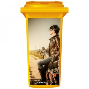 Biker Chick On A Motorbike Wheelie Bin Sticker Panel